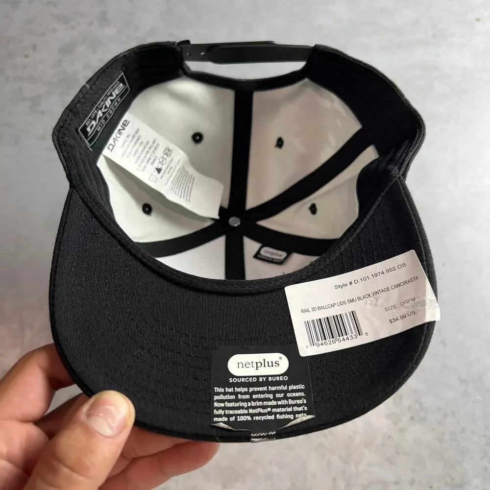 Dakine Mens Black Snapback Hat Rasta Embroidered Logo Mid Crown Cap NWT